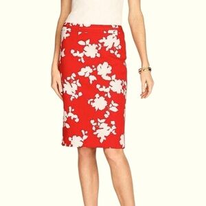 NWT Talbots Red & White Floral Pencil Skirt Size 12